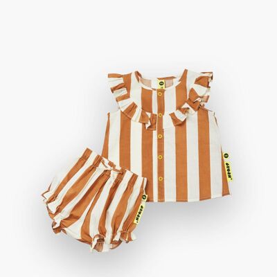 Комплект детский из двух предметов: блузка и короткие шорты (brown stripe, size 62-68)